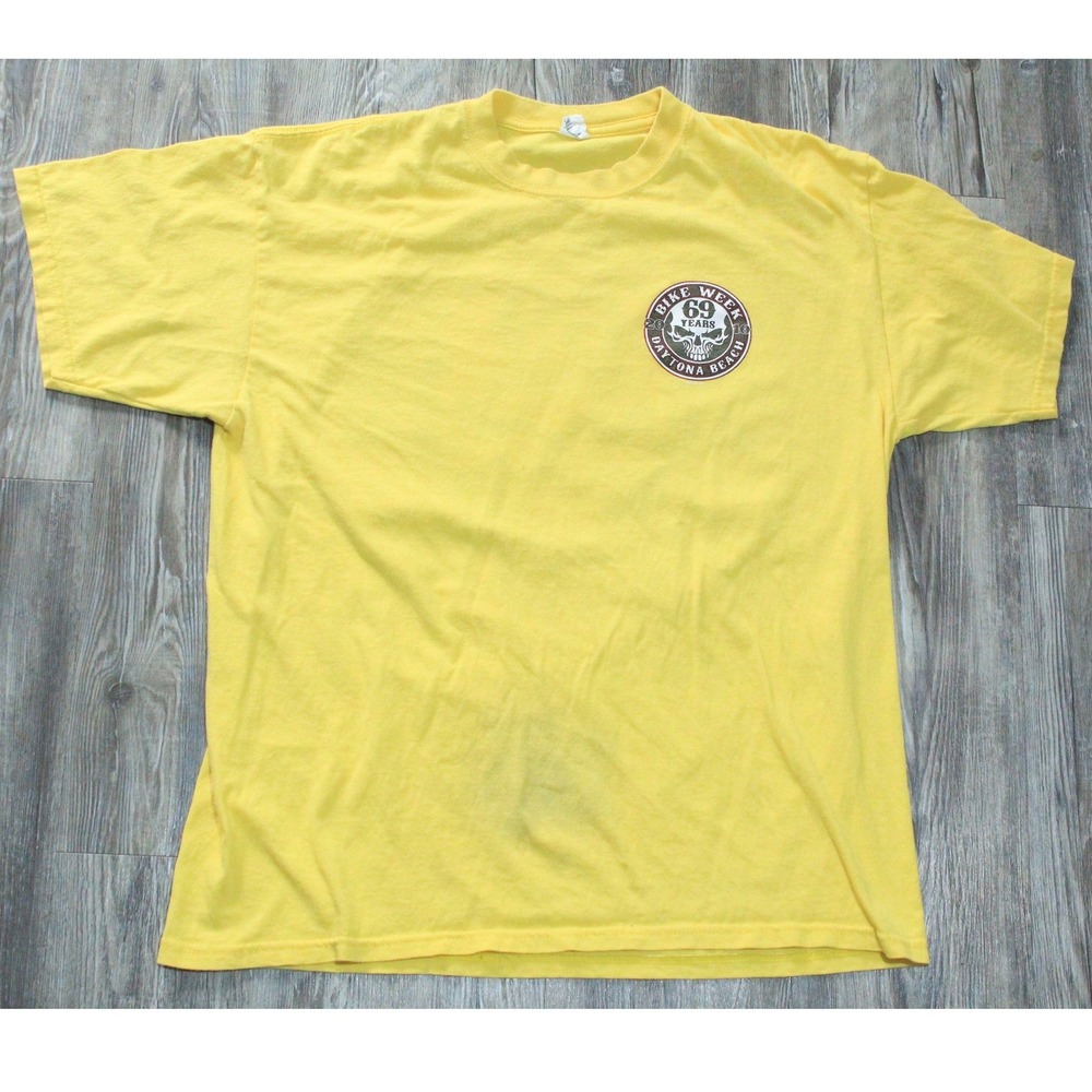 Anvil Mens Daytona Beach Bike Week 69 Years Skull Graphic T-Shirt Yellow XL 2010